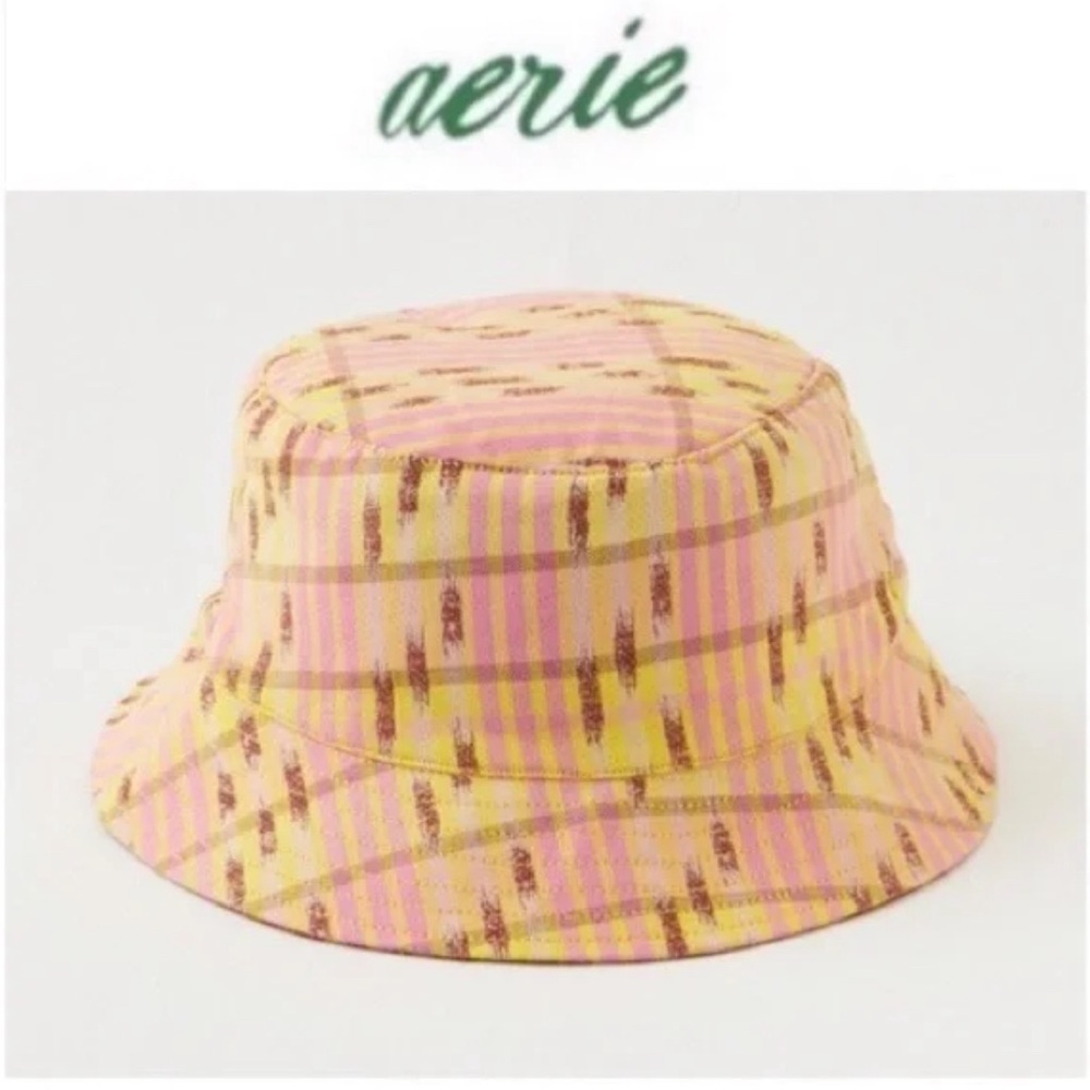 NWT Aerie Jacquard Reversible Bucket Hat in Yellow Shock